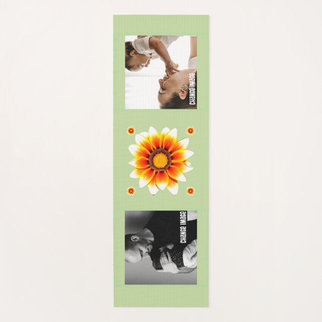 Personalised Family Photo Collage 70s Retro Floral Yoga Mat (Front)