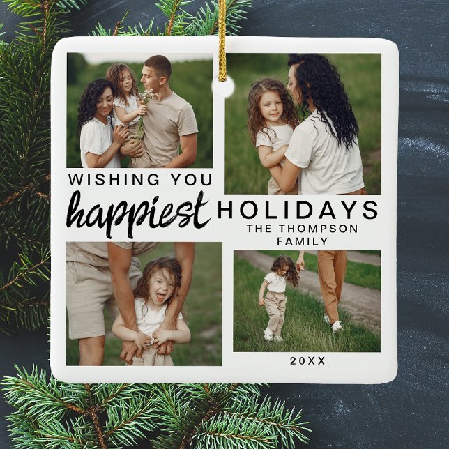 Personalised Family Photo Collage Christmas 2024 Ceramic Ornament (Creator Uploaded)