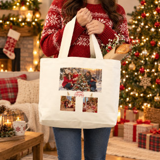 Personalised Family Photo Collage Christmas Large Tote Bag