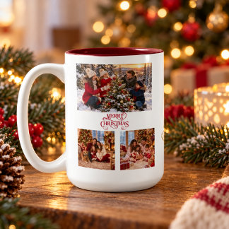 Personalised Family Photo Collage Christmas Two-Tone Coffee Mug