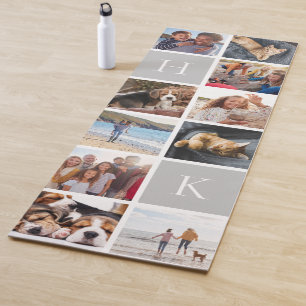 Personalised Family Photo Collage   Grey Monogram Yoga Mat