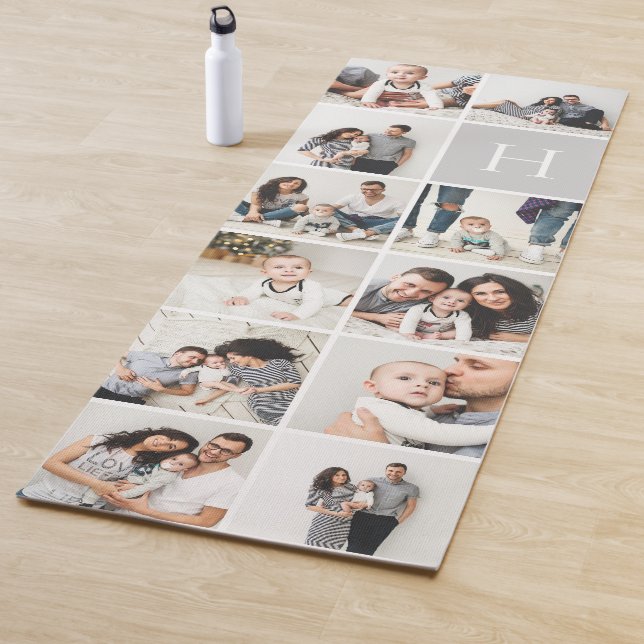 Personalised Family Photo Collage | Grey Monogram Yoga Mat (In Situ)