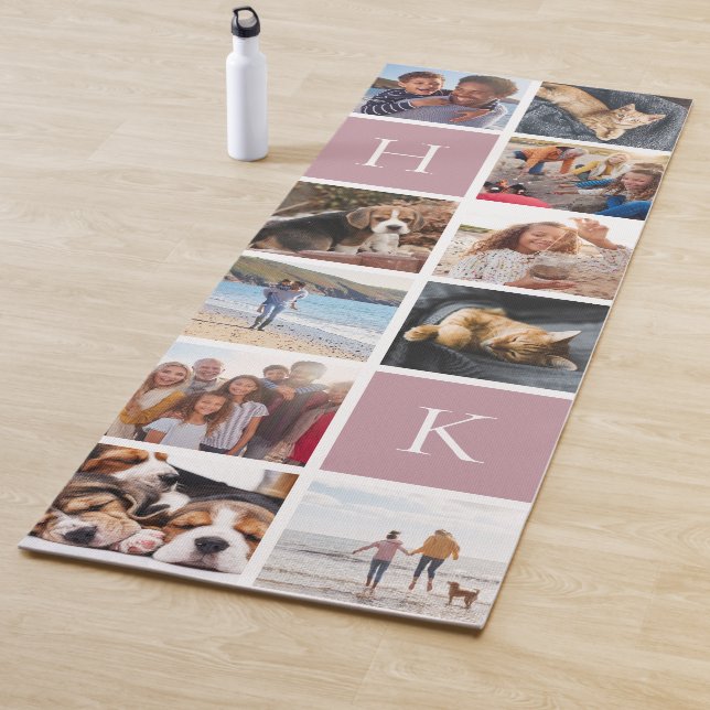 Personalised Family Photo Collage | Mauve Monogram Yoga Mat (In Situ)
