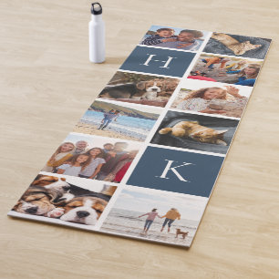 Personalised Family Photo Collage Navy Monogram Yoga Mat