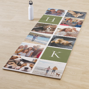 Personalised Family Photo Collage Olive Monogram Yoga Mat