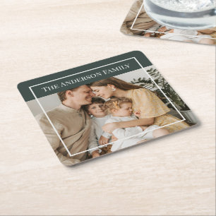 Personalised Family Photo   Custom Family Name  Square Paper Coaster