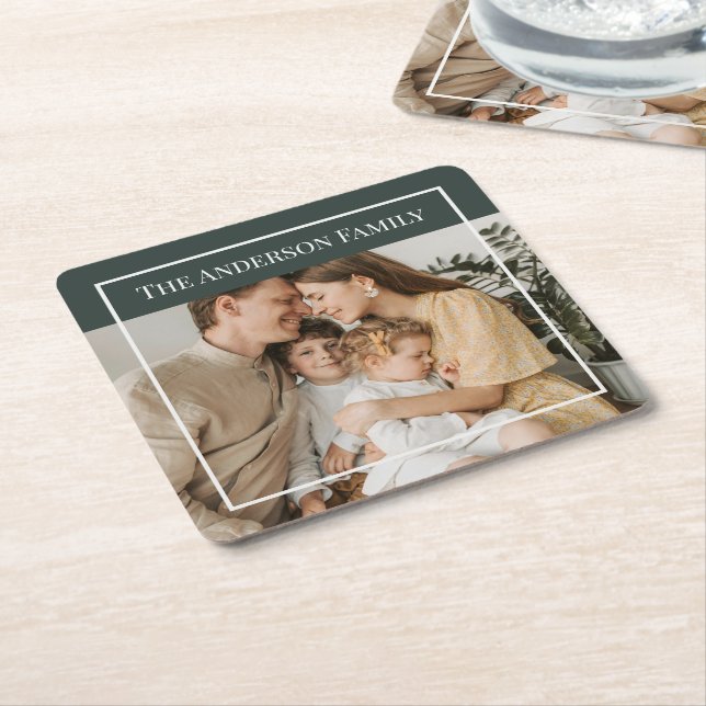 Personalised Family Photo | Custom Family Name  Square Paper Coaster (Angled)