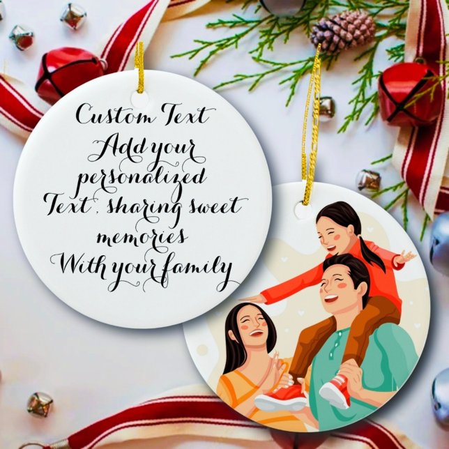 Personalised family photo, custom text ornament. ceramic ornament (Creator Uploaded)
