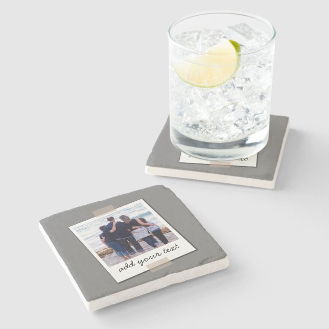 Personalised Family Photo & Custom Text Stone Coaster (Side)