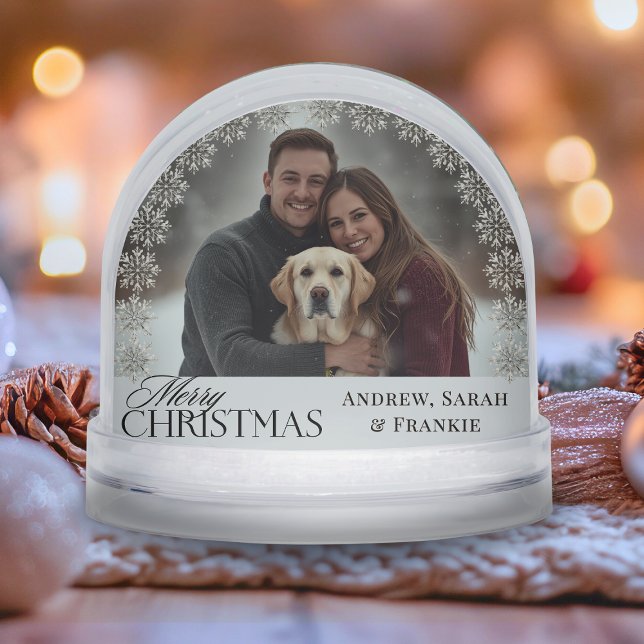 Personalised family photo dog merry christmas snowglobe (Creator Uploaded)