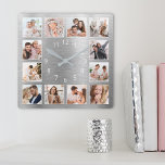 Personalised Family Photo Elegant Silver Square Wall Clock<br><div class="desc">Easily create your own personalised silver metallic style wall clock with your custom family photos. For best results,  crop the images to square - with the focus point in the centre - before uploading.</div>