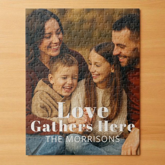Personalised Family Photo Love Gathers Here Jigsaw Puzzle (Creator Uploaded)