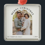 Personalised Family Photo Merry Christmas 2024 Metal Ornament<br><div class="desc">Celebrate the festive season with our Personalised Family Photo Merry Christmas 2024 Metal Ornament, designed to be both stylish and enduring. This modern, trendy ornament is crafted from shatterproof metal, ensuring durability while adding a touch of elegance to your holiday decor. Featuring a sleek arched photo design, it allows you...</div>