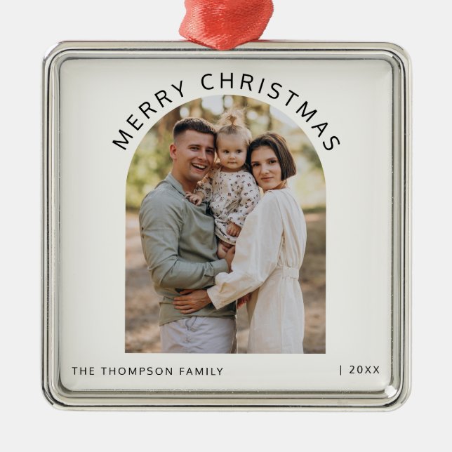 Personalised Family Photo Merry Christmas 2024 Metal Ornament (Front)