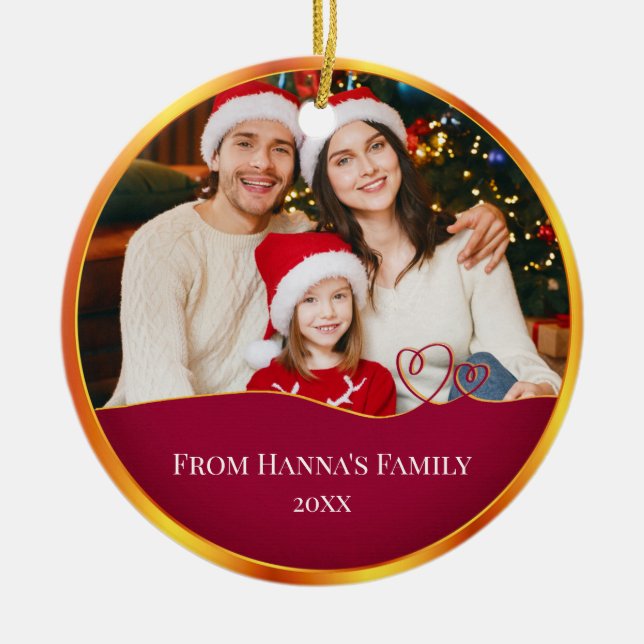 Personalised Family Photo & Merry Christmas Ceramic Ornament (Front)