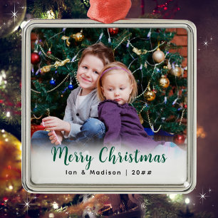 Personalised Family Photo Merry Christmas Metal Ornament
