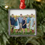 Personalised Family Photo Name Year Christmas Metal Ornament<br><div class="desc">Celebrate the season and your family with this beautiful family photo Christmas tree ornament.  Easily upload your photo to this double-sided ornament and add your family name,  year or custom text to create a treasured holiday keepsake.  Makes a perfect gift or stocking stuffer for grandparents,  kids,  friends and more.</div>