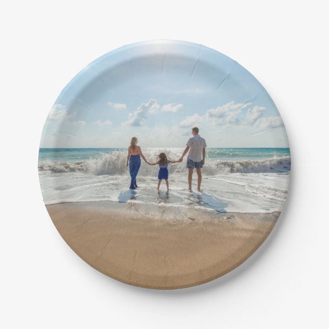 Personalised Family Photo On The Beach Paper Plate (Front)