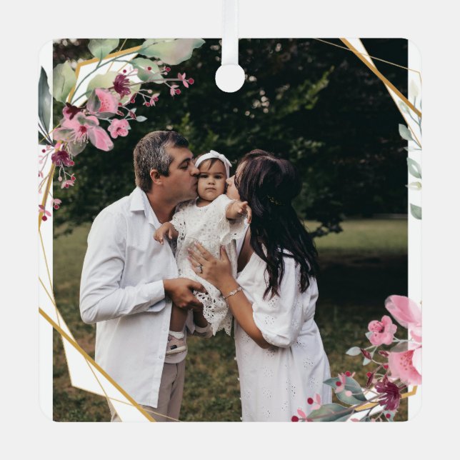 Personalised Family Photo Ornament-Custom Picture Metal Tree Decoration (Front)