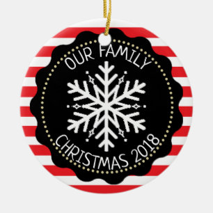 Personalised Family Photo Red White Snowflake Ceramic Ornament