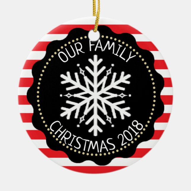 Personalised Family Photo Red White Snowflake Ceramic Ornament (Front)