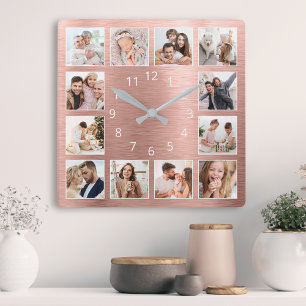 Personalised Family Photo Rose Gold Elegant Square Wall Clock