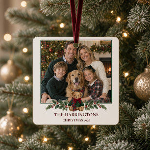 Personalised Family Photo Tartan Teddy Bear Metal Tree Decoration