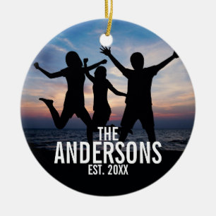 Personalised Family Photo with Family Name Ceramic Tree Decoration