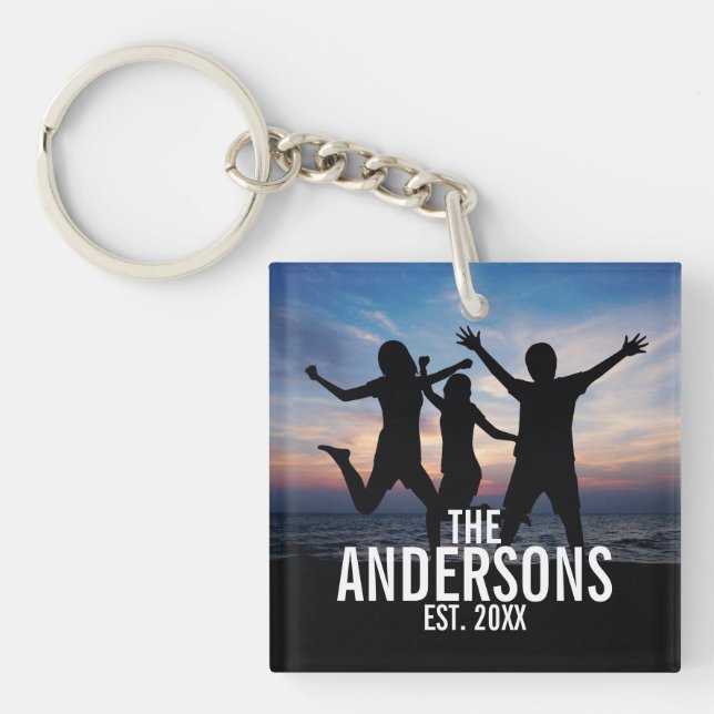 Personalised Family Photo with Family Name Key Ring (Front)