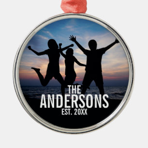 Personalised Family Photo with Family Name Metal Tree Decoration