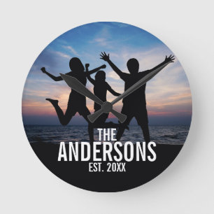 Personalised Family Photo with Family Name Round Clock