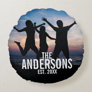Personalised Family Photo with Family Name Round Cushion