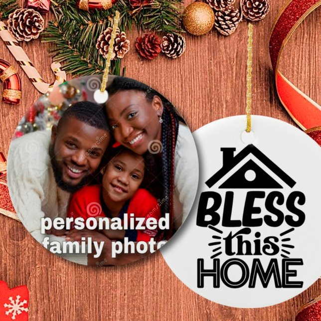 Personalised Family photo with quote Christmas  Ceramic Ornament (Creator Uploaded)