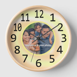Personalised Family Photo Yellow Swirl Clocks
