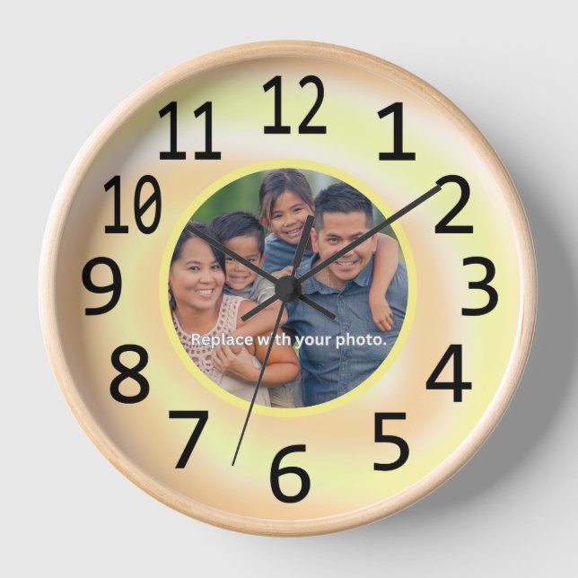 Personalised Family Photo Yellow Swirl Clocks (Front)