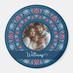 Personalised Family Portrait Blue Festive Mandala Magnet