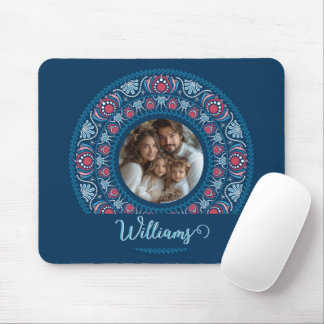 Personalised Family Portrait Blue Festive Mandala Mouse Pad