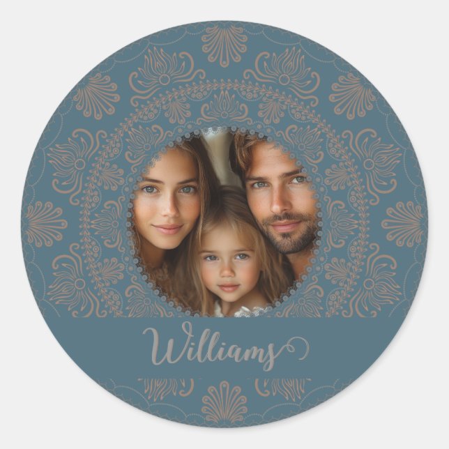 Personalised Family Portrait Gold Rococo Mandala Classic Round Sticker (Front)