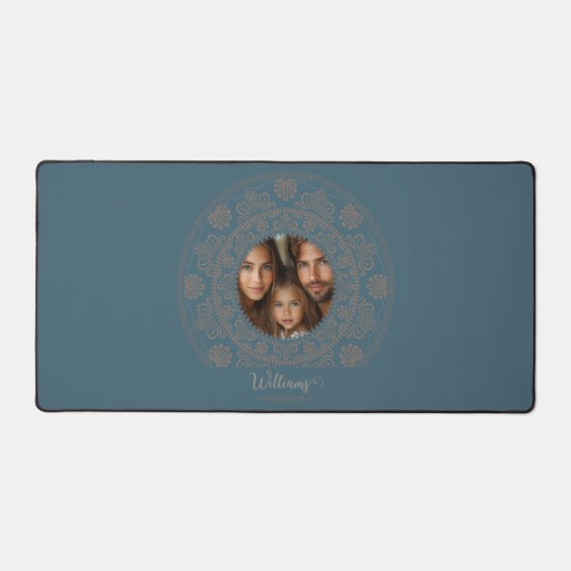Personalised Family Portrait Gold Rococo Mandala Desk Mat (Front)