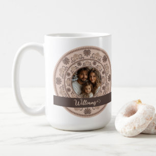 Personalised Family Portrait Warm Neutrals Mandala Coffee Mug