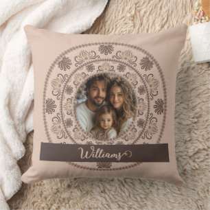 Personalised Family Portrait Warm Neutrals Mandala Cushion