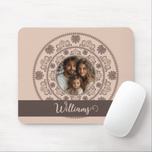 Personalised Family Portrait Warm Neutrals Mandala Mouse Pad