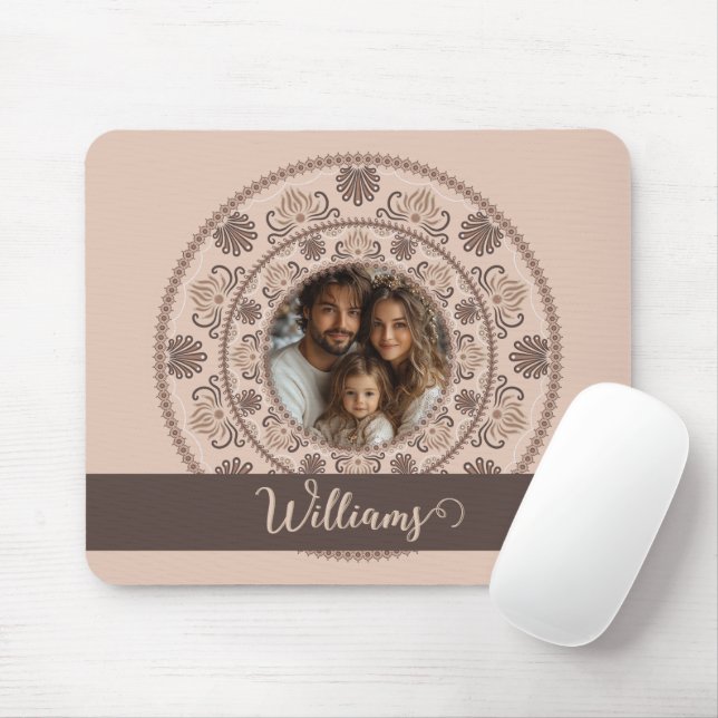 Personalised Family Portrait Warm Neutrals Mandala Mouse Pad (With Mouse)