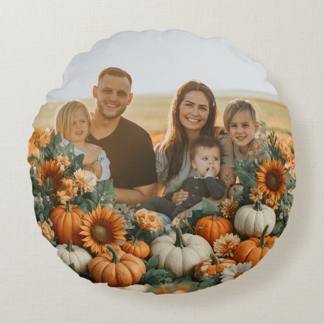 Personalised Family Pumpkin Fall Design Round Cushion (Front)