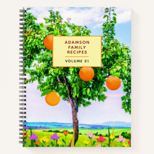 Personalised Family Recipe Book.   Orange Tree Notebook