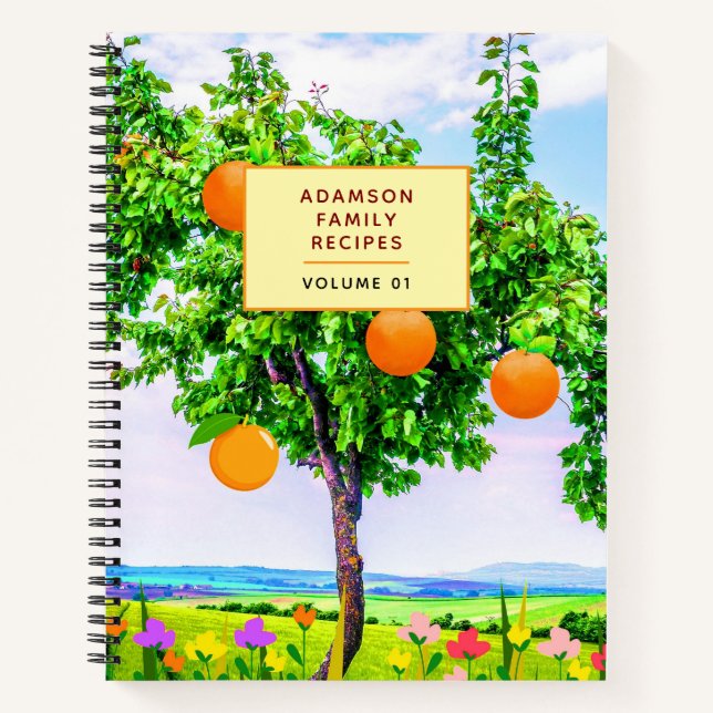 Personalised Family Recipe Book. | Orange Tree Notebook (Front)