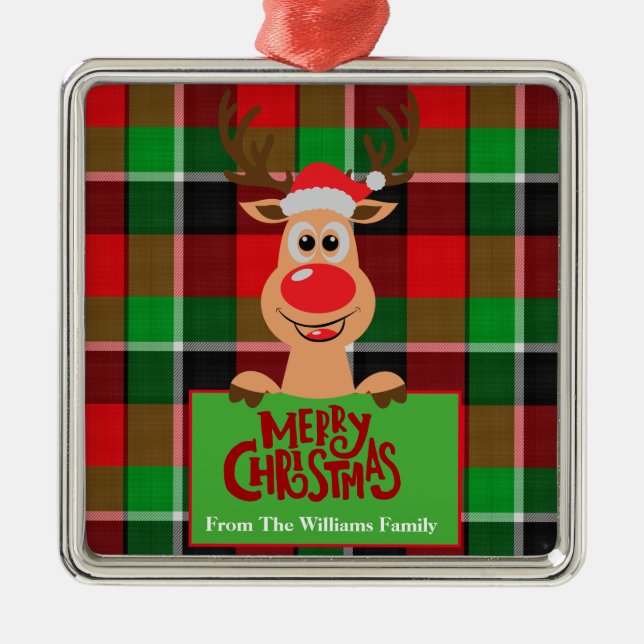 Personalised Family Reindeer Christmas Metal Ornament (Front)