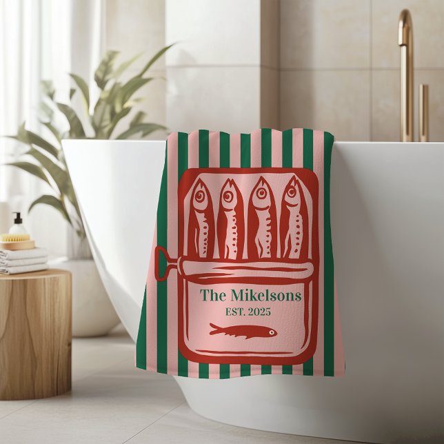 Personalised Family Retro Sardine Tin Stripes Bath Towel (Creator Uploaded)