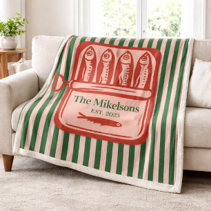 Personalised Family Retro Sardine Tin Stripes Fleece Blanket