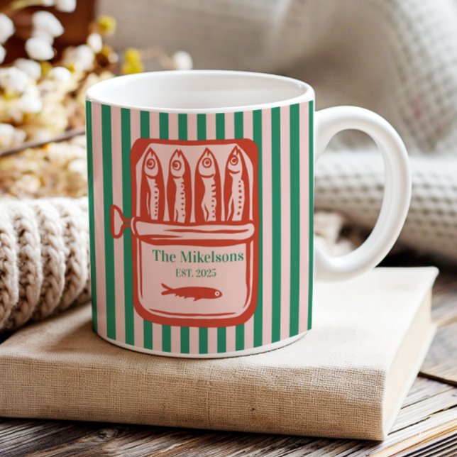 Personalised Family Retro Sardine Tin Stripes Two-Tone Coffee Mug (Creator Uploaded)